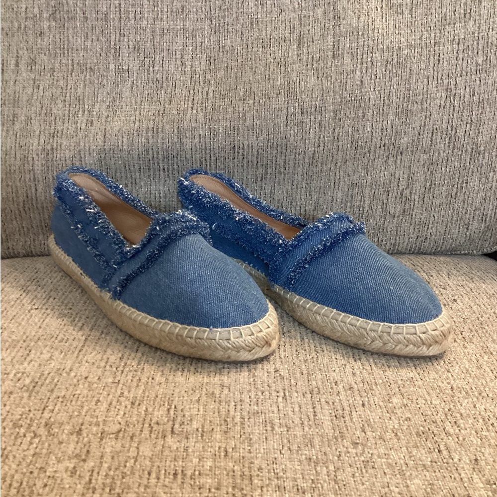 Saks Fifth Avenue Blue Denim Frayed Espadrille Flats - Picture 6 of 13